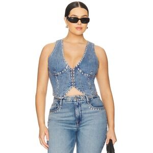 Good American Vest Womens 2XL NWT Blue Denim Studded Corset Plunge VNeck Indigo